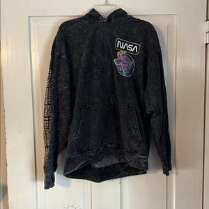 HYPER SPACE Women’s Acid Wash NASA Hoodie Charcoal Gray Large Dark Fairy Casual